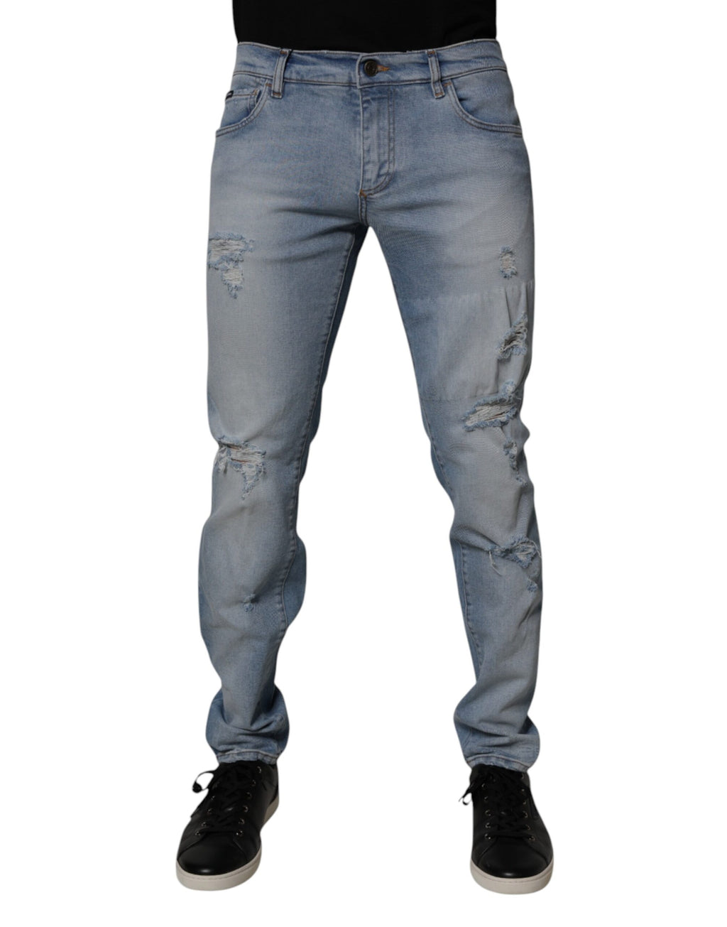 Jeans slim en denim de coton déchiré bleu Dolce & Gabbana pour homme