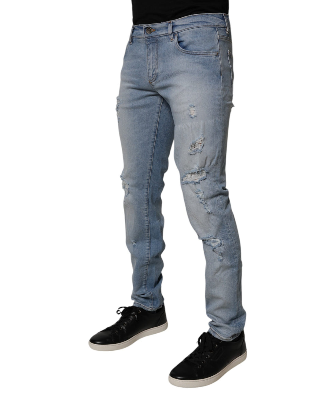 Jeans slim en denim de coton déchiré bleu Dolce & Gabbana pour homme