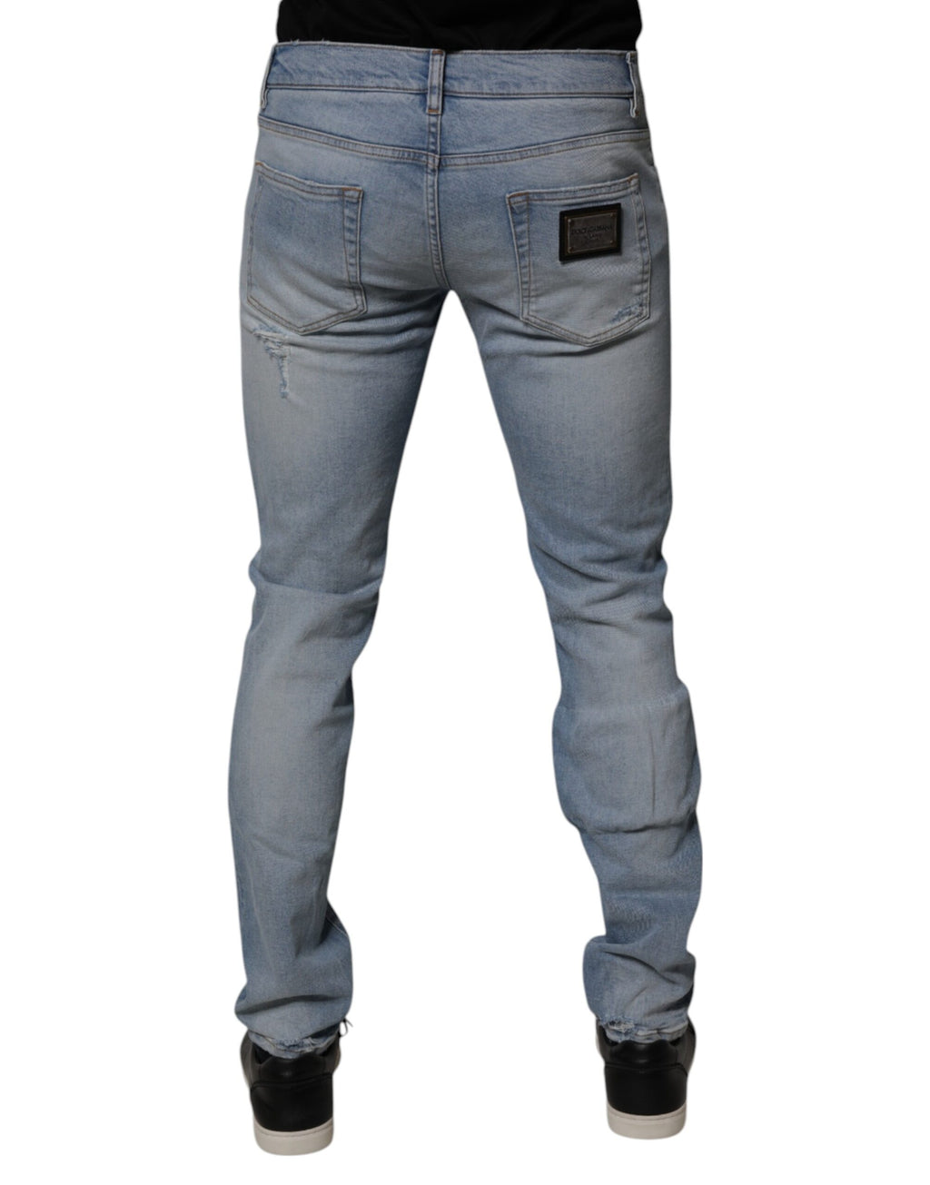 Jeans slim en denim de coton déchiré bleu Dolce & Gabbana pour homme