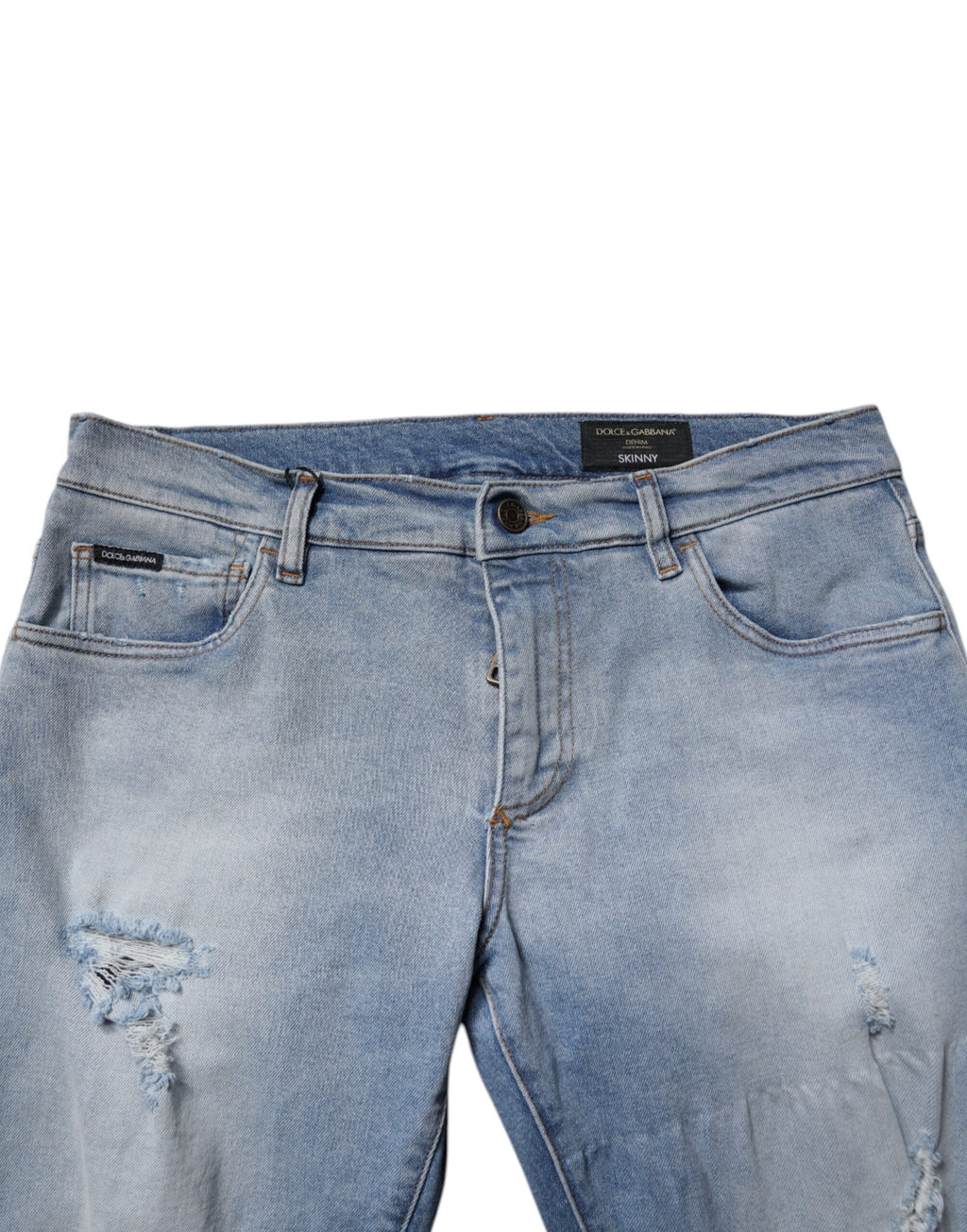Jeans slim en denim de coton déchiré bleu Dolce & Gabbana pour homme