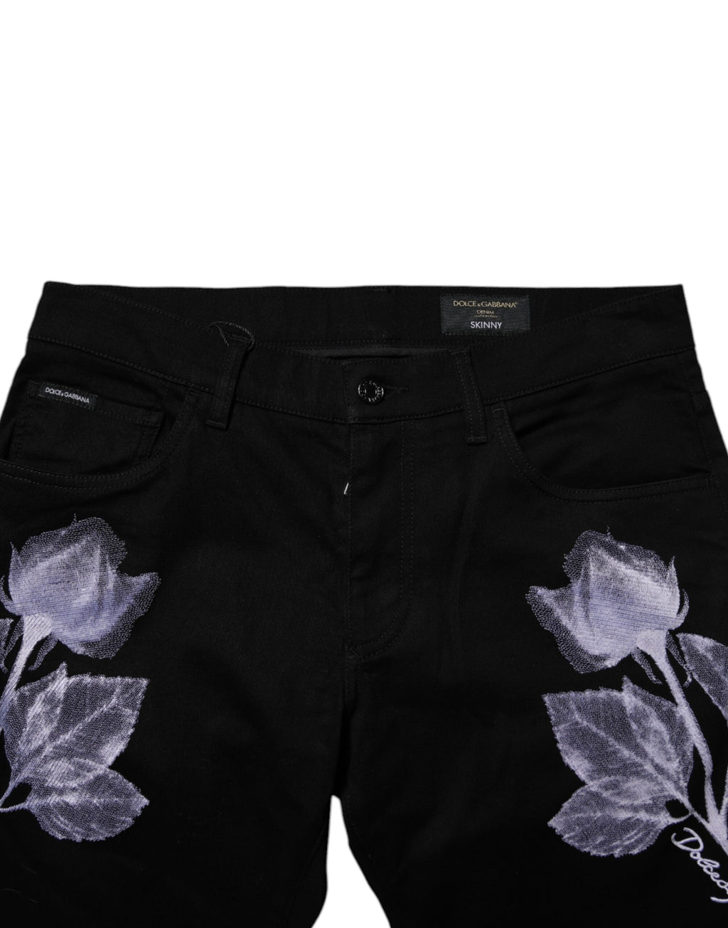 Dolce & Gabbana Jean Slim Homme en Coton Noir Imprimé Fleuri