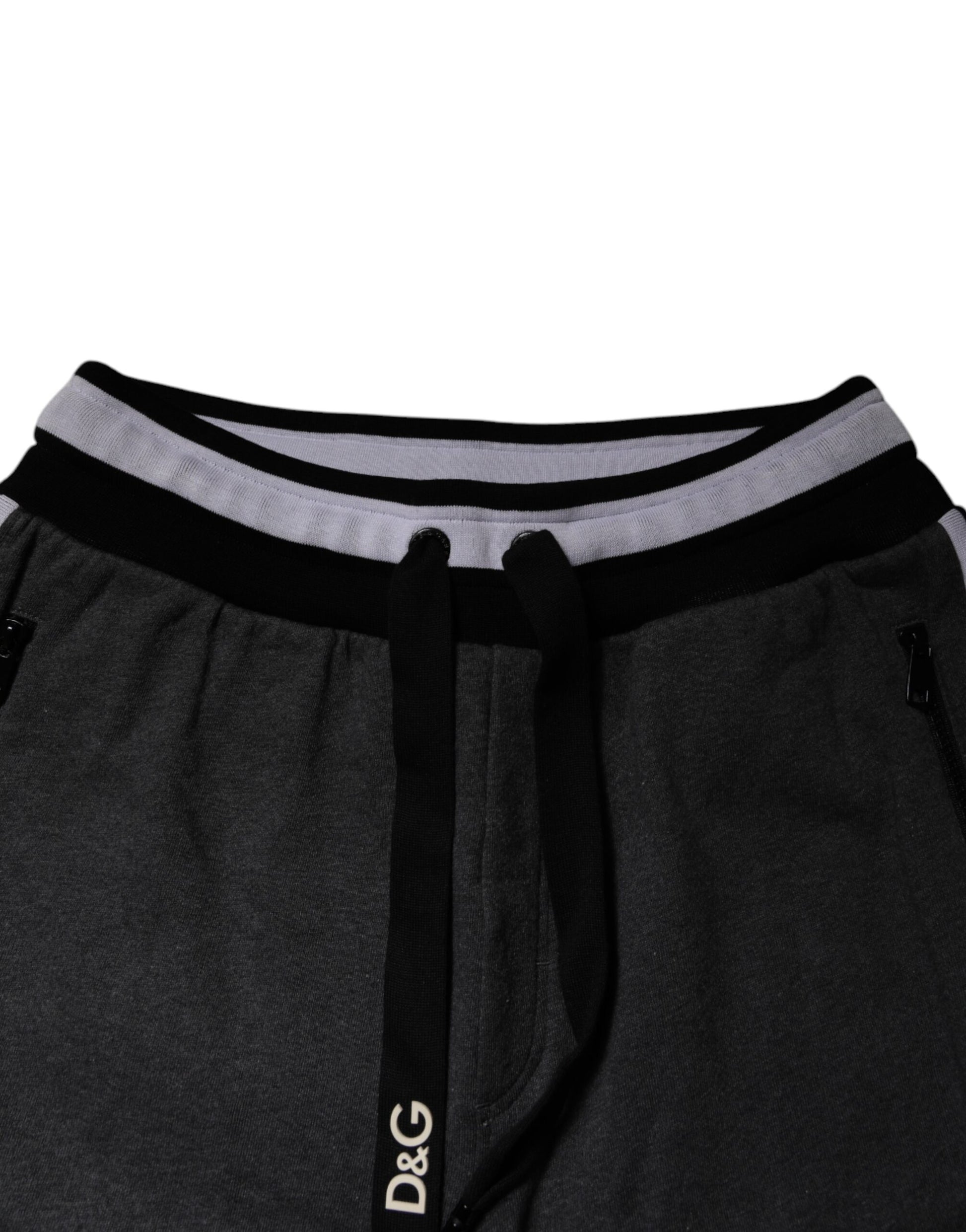 Dolce & Gabbana Black Gray Cotton Layered Men Sweatpants Pants