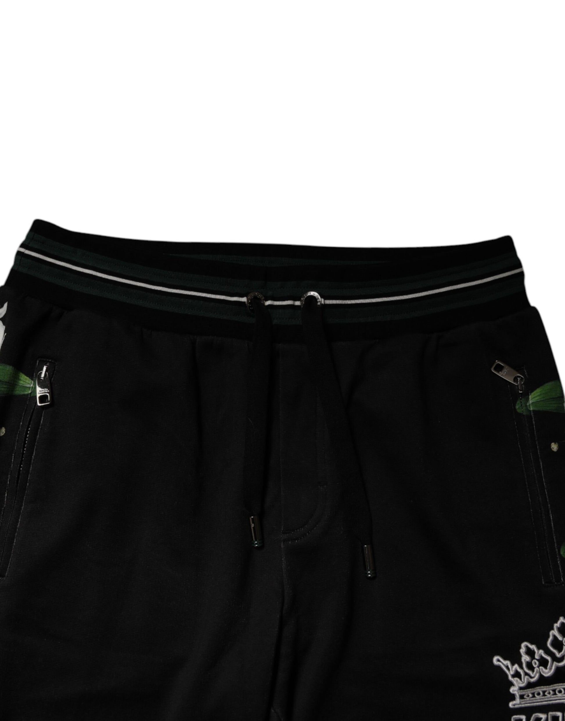 Dolce & Gabbana Black Floral King Men Jogger Sweatpants Pants