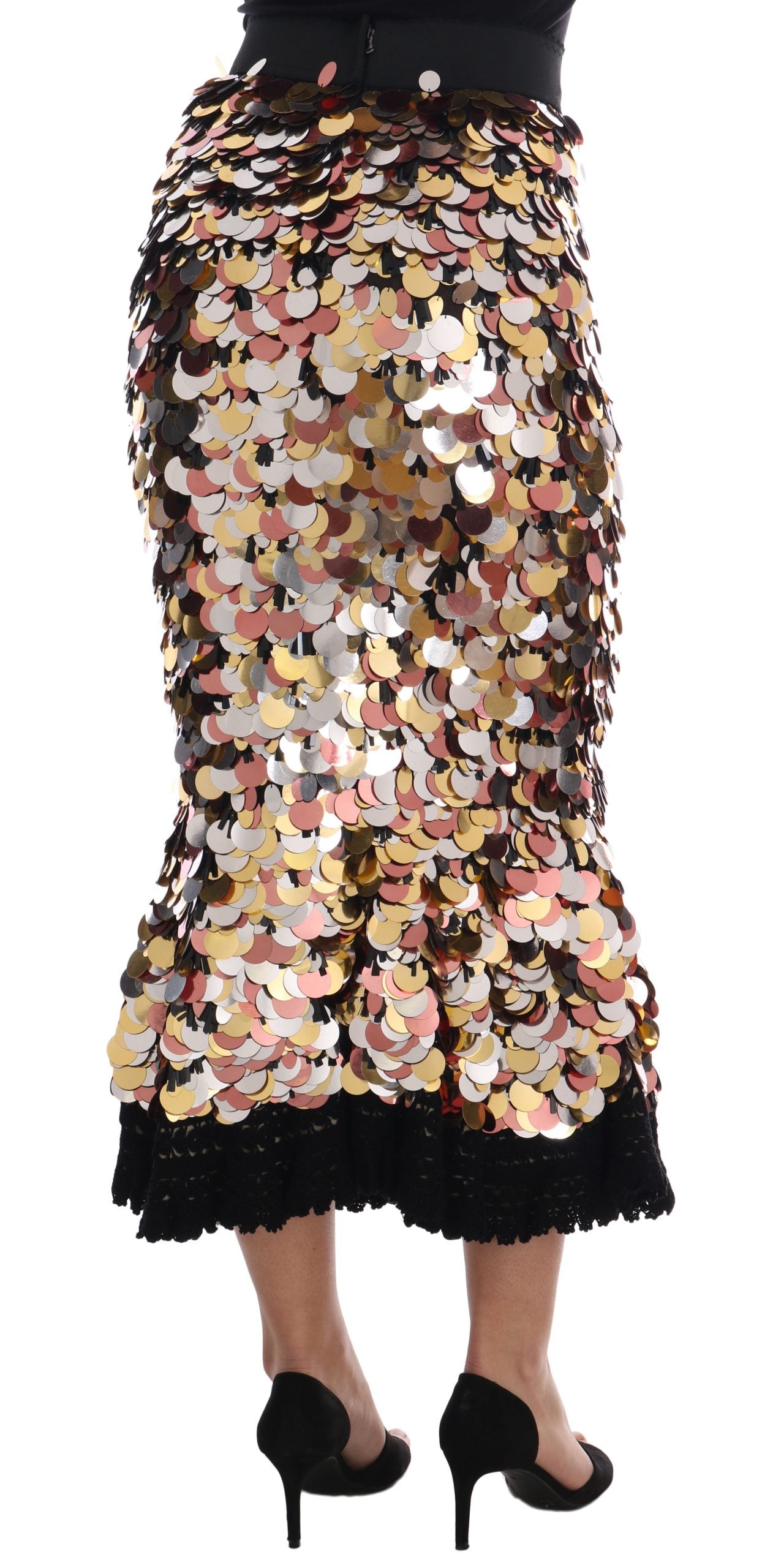 Jupe Dolce & Gabbana taille haute à basque à sequins dorés