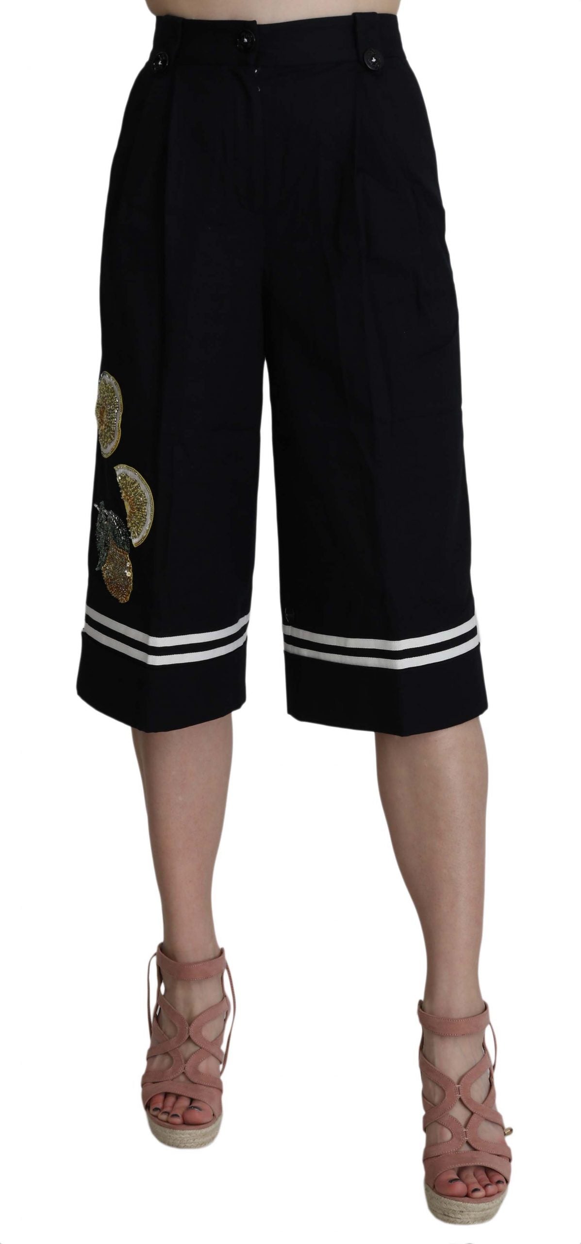 Pantalon court orné en coton noir Dolce & Gabbana