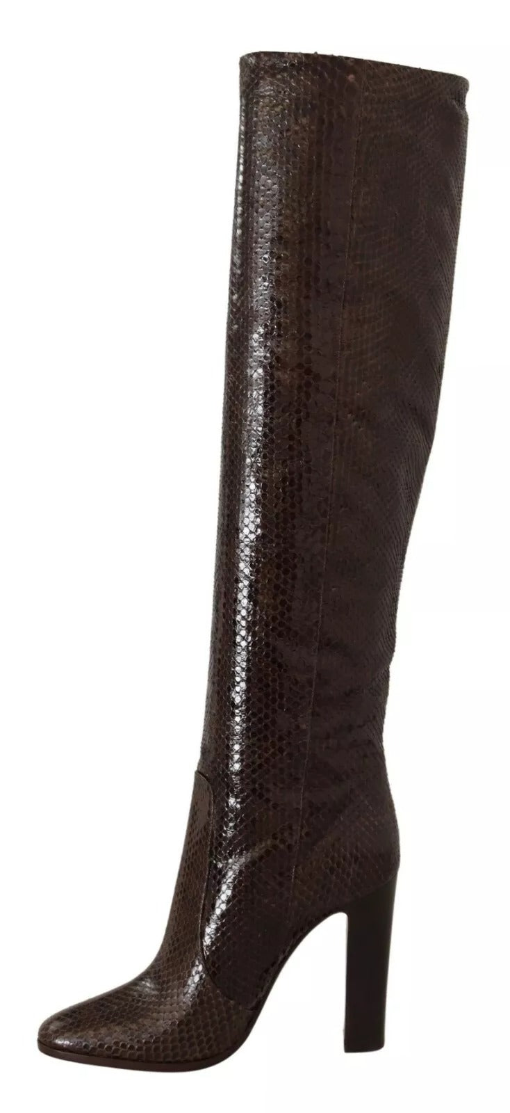 Chaussures Bottes Hautes à Talons en Cuir Exotique Marron Dolce & Gabbana