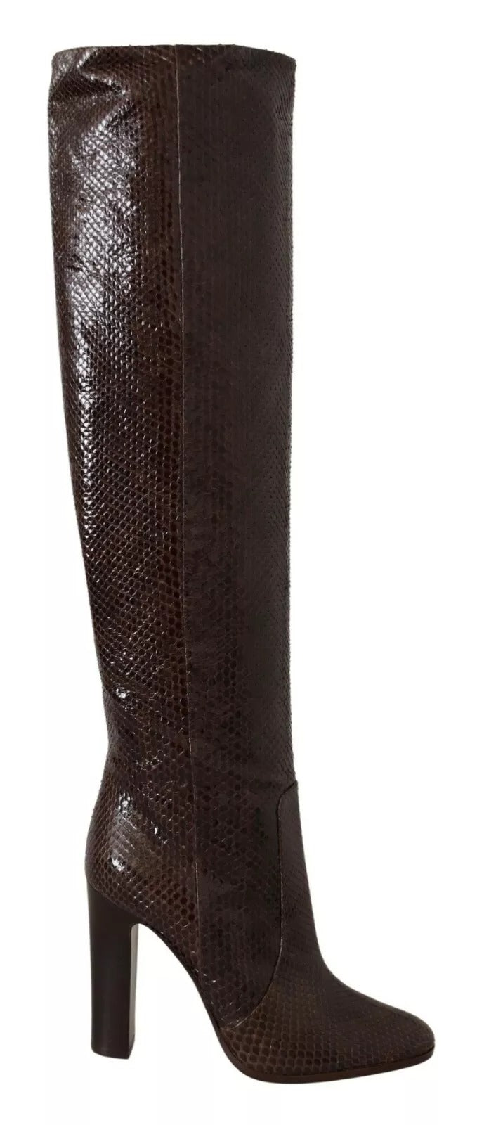 Chaussures Bottes Hautes à Talons en Cuir Exotique Marron Dolce & Gabbana