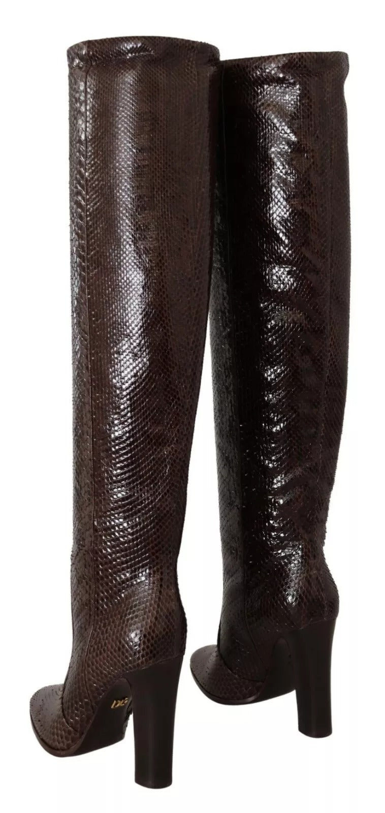 Chaussures Bottes Hautes à Talons en Cuir Exotique Marron Dolce & Gabbana