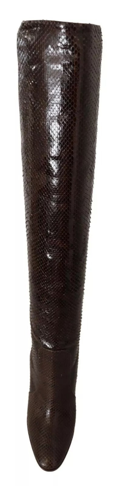 Chaussures Bottes Hautes à Talons en Cuir Exotique Marron Dolce & Gabbana