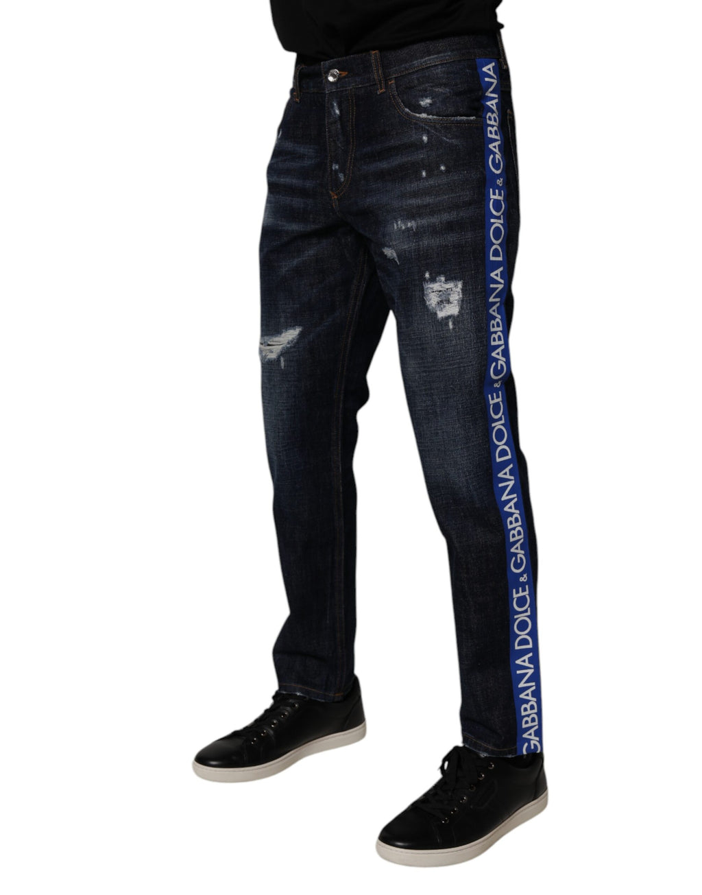 Jean en denim skinny déchiré en coton bleu foncé Dolce & Gabbana