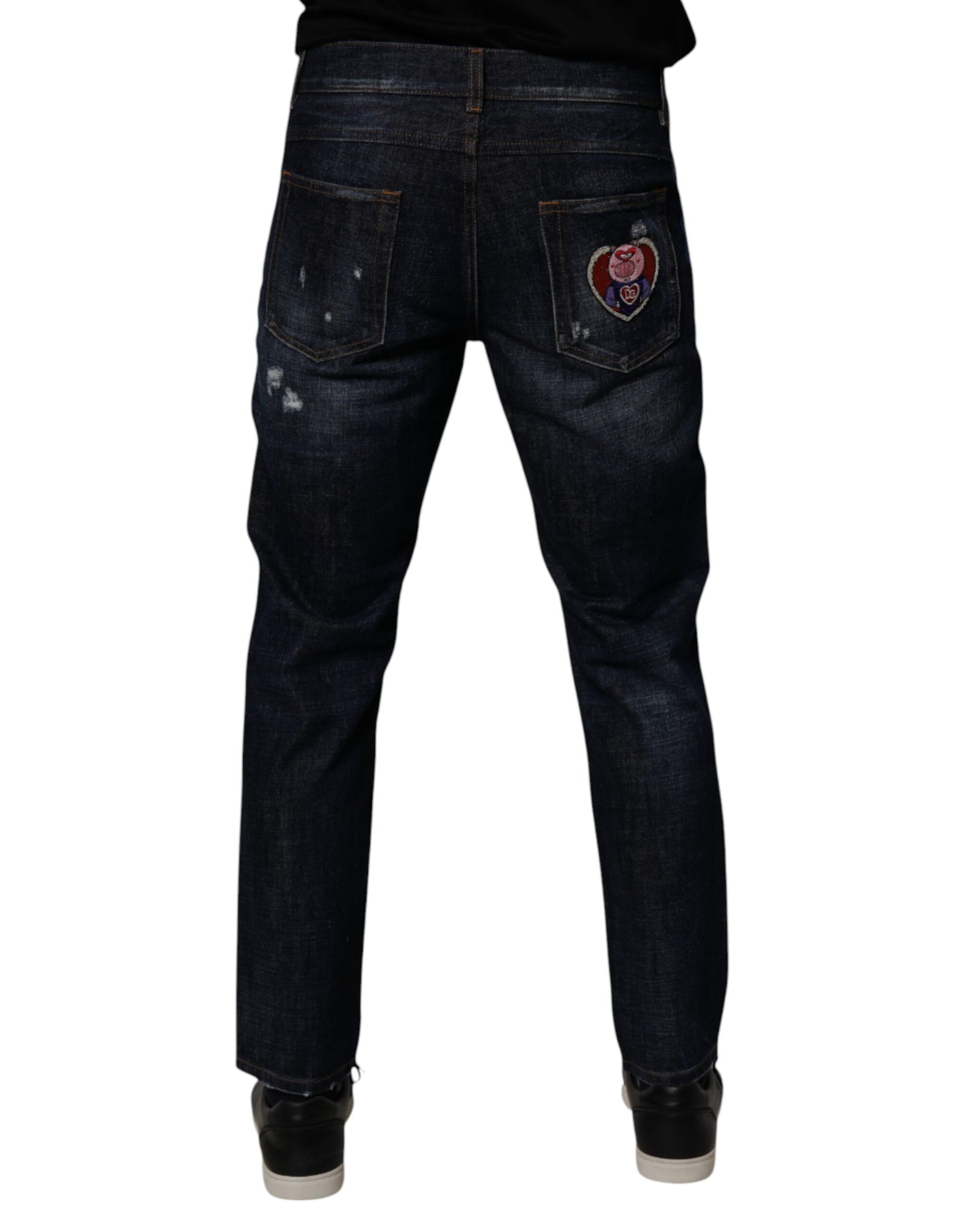 Jean en denim skinny déchiré en coton bleu foncé Dolce & Gabbana