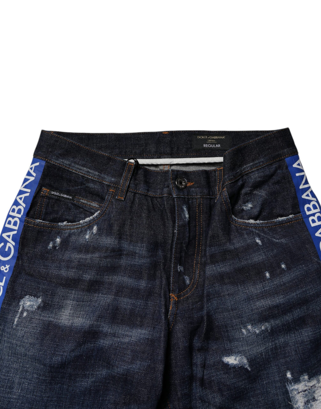 Jean en denim skinny déchiré en coton bleu foncé Dolce & Gabbana