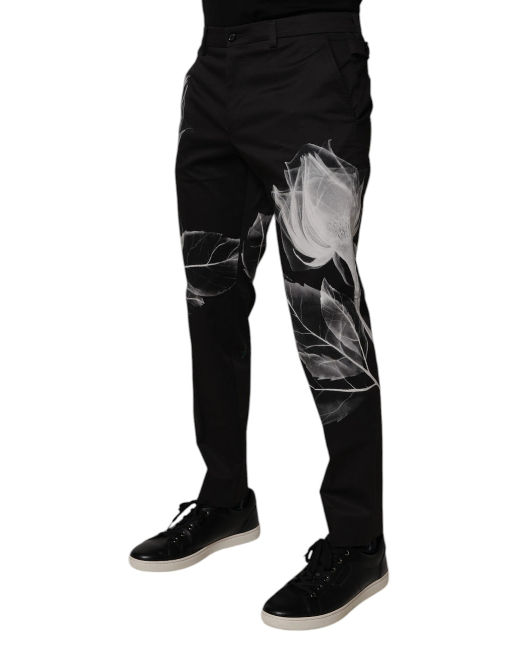 Pantalon slim en coton noir à imprimé floral Dolce & Gabbana
