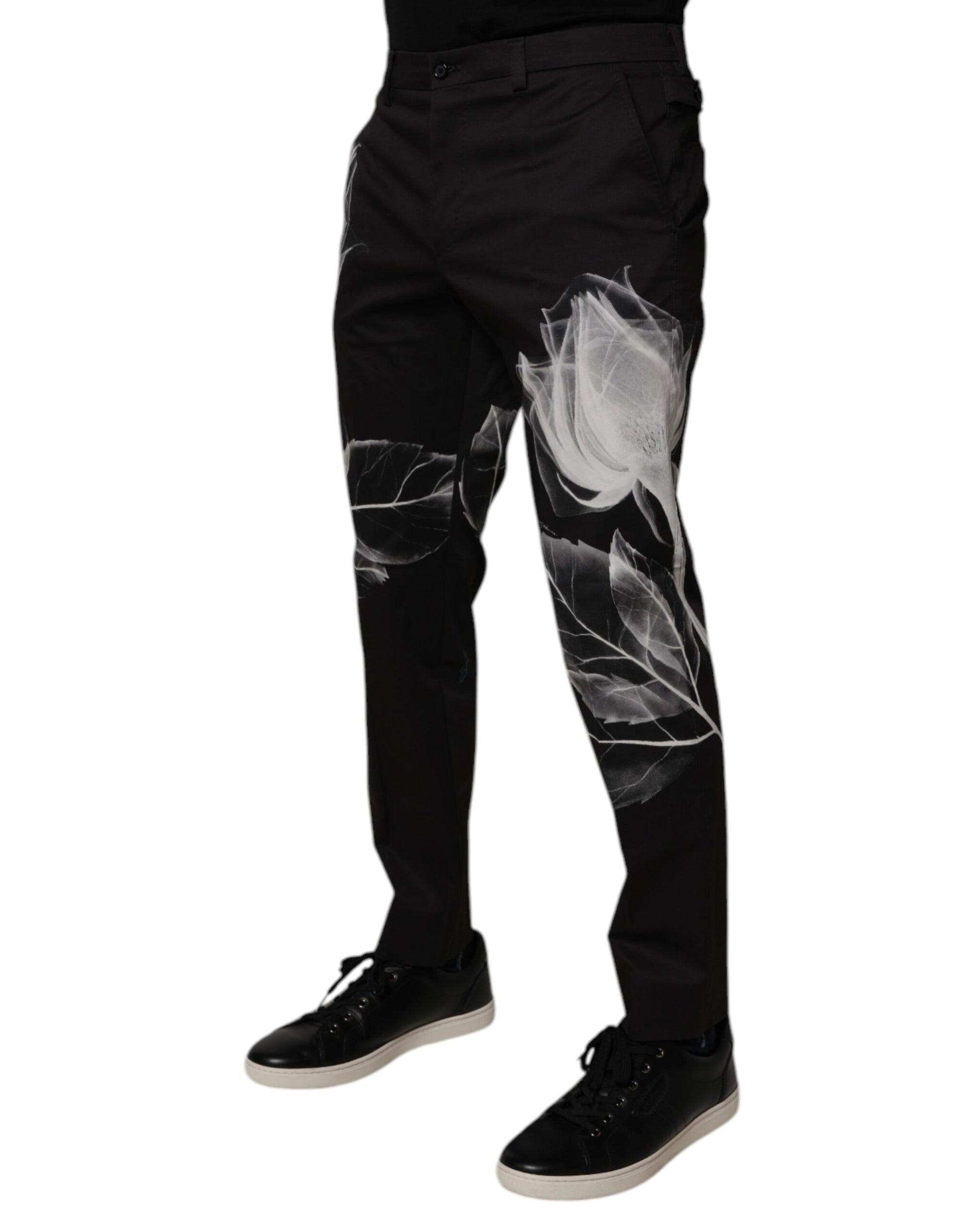 Pantalon slim en coton noir à imprimé floral Dolce & Gabbana