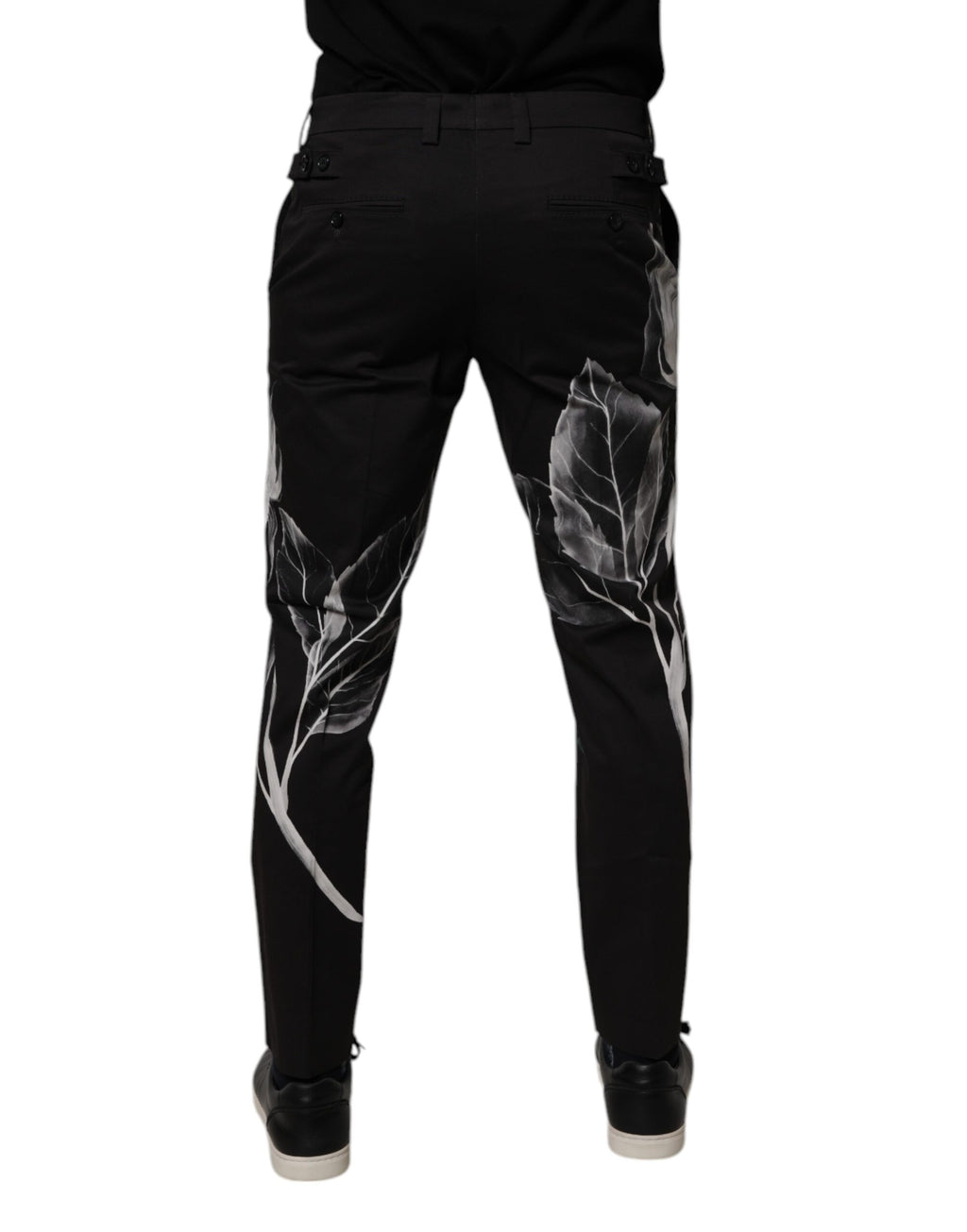 Pantalon slim en coton noir à imprimé floral Dolce & Gabbana