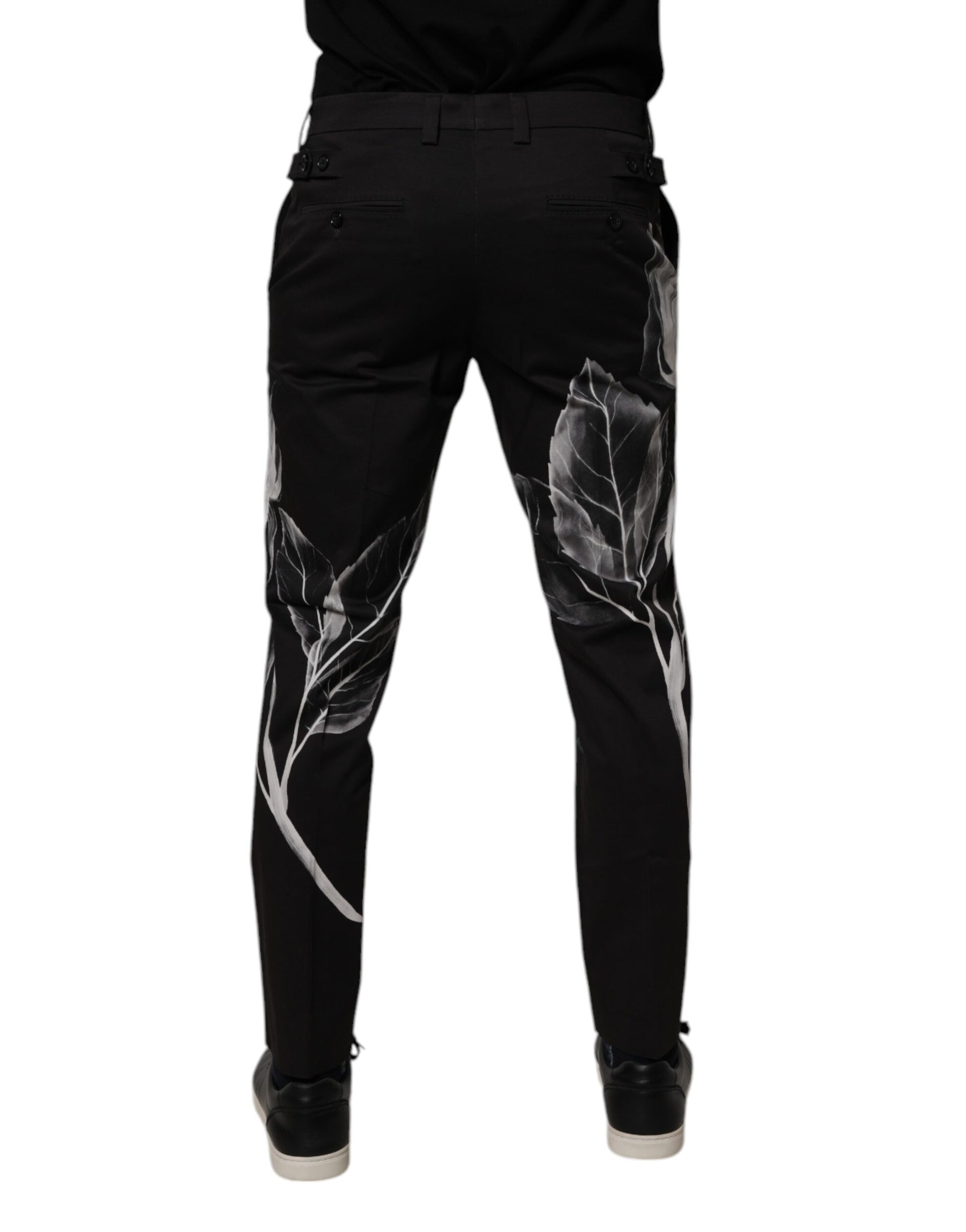 Pantalon slim en coton noir à imprimé floral Dolce & Gabbana