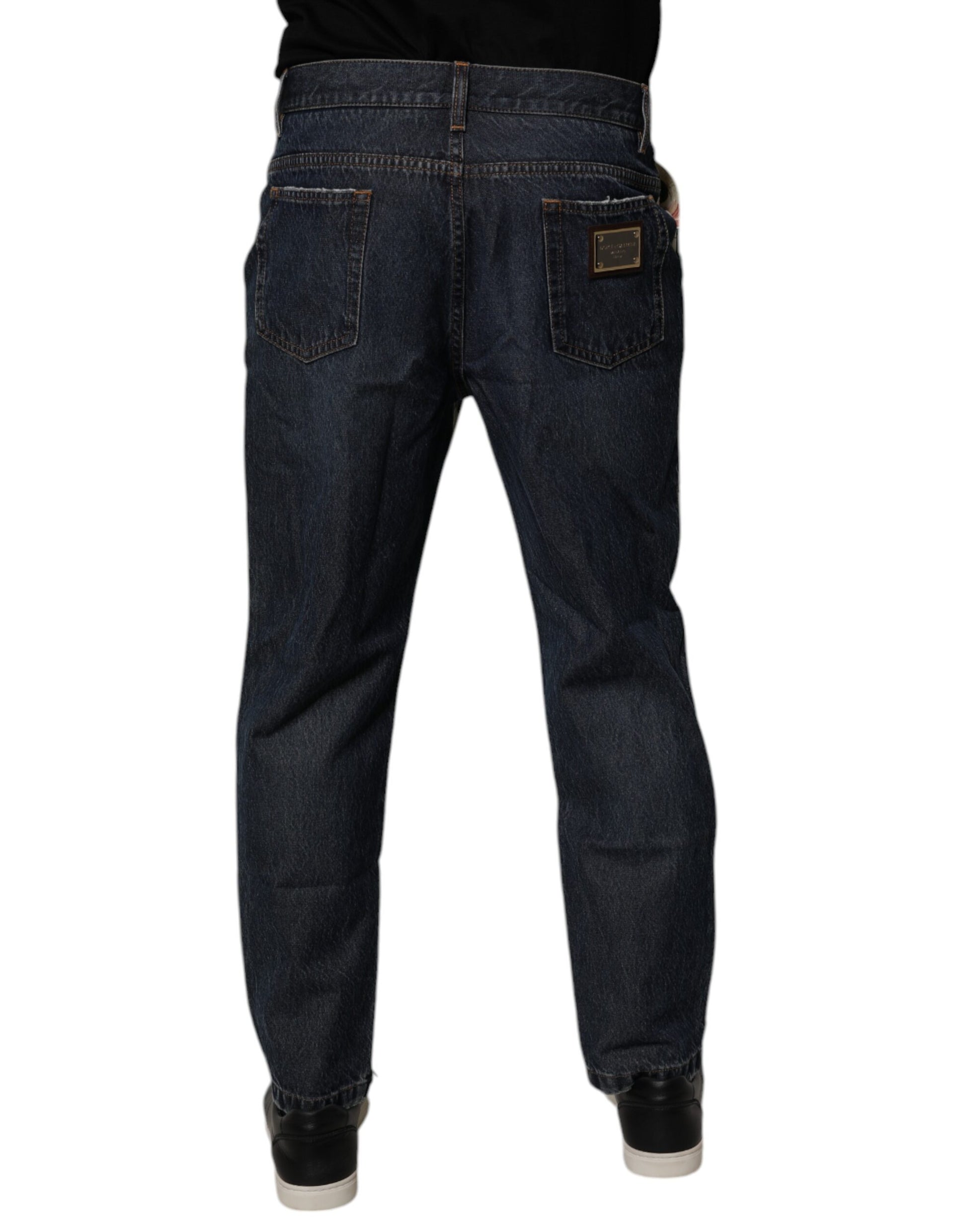 Jean en denim de coton à fleurs beige et bleu Dolce & Gabbana pour homme