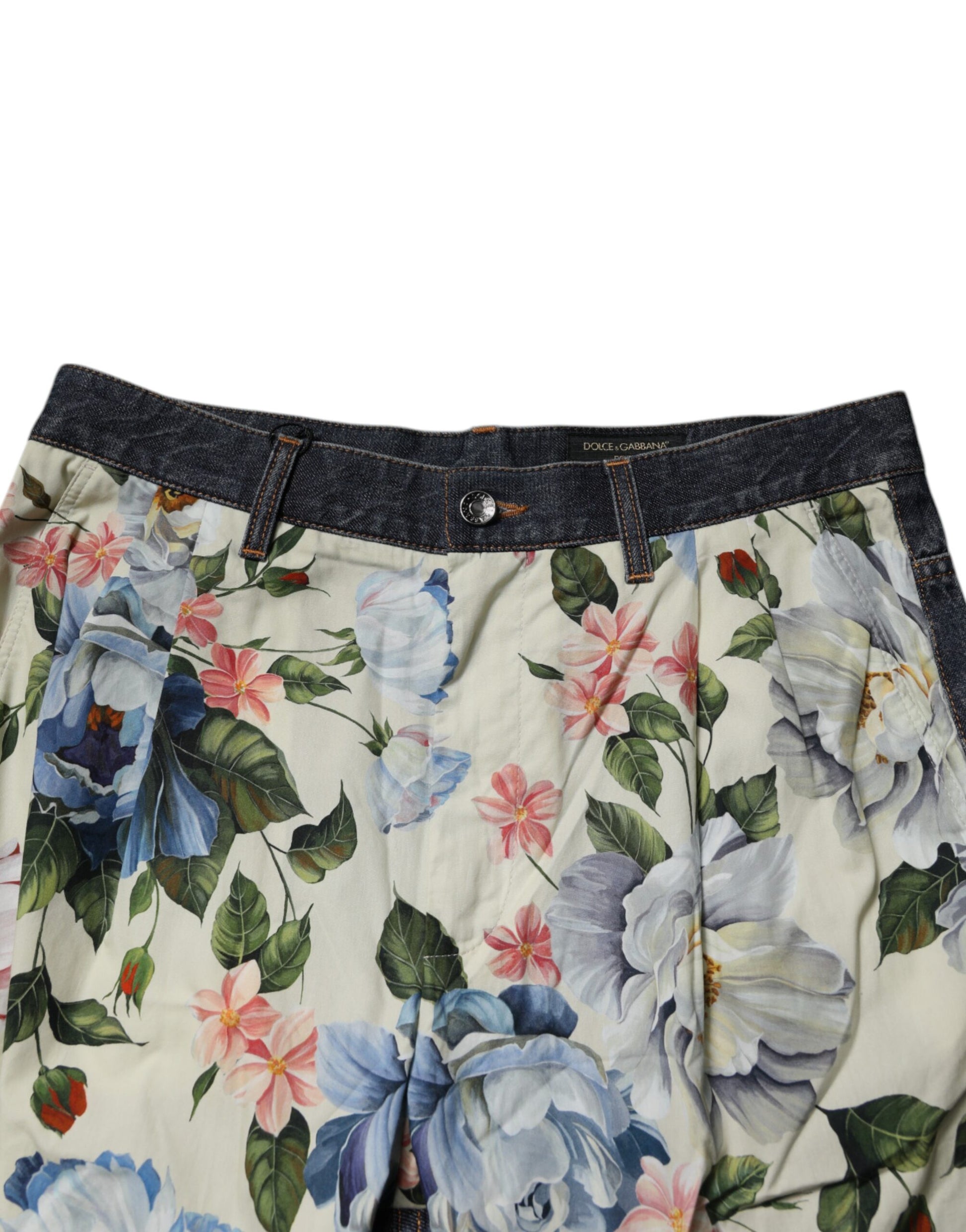 Jean en denim de coton à fleurs beige et bleu Dolce & Gabbana pour homme