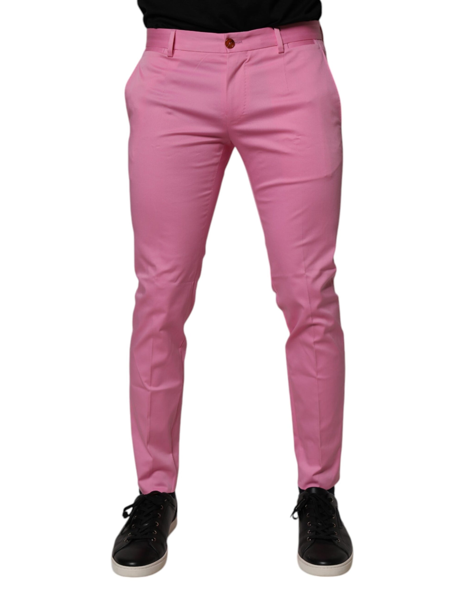 Pantalon de costume habillé slim fit en coton rose Dolce & Gabbana pour homme