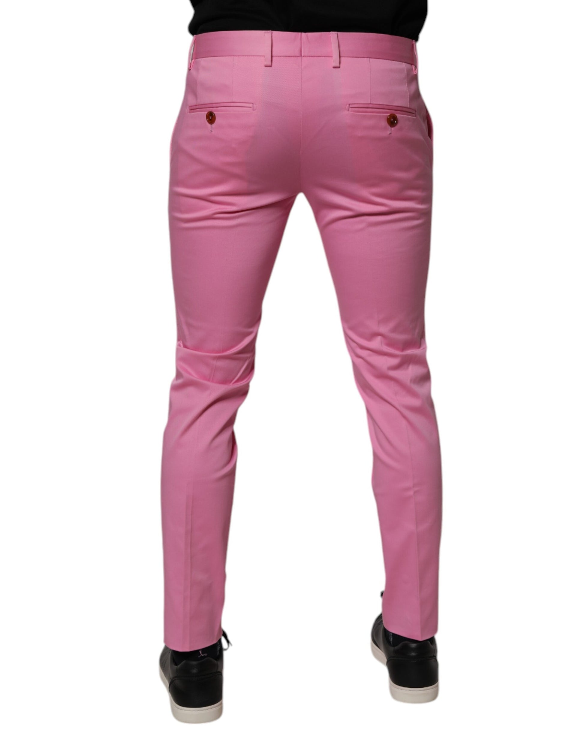 Pantalon de costume habillé slim fit en coton rose Dolce & Gabbana pour homme