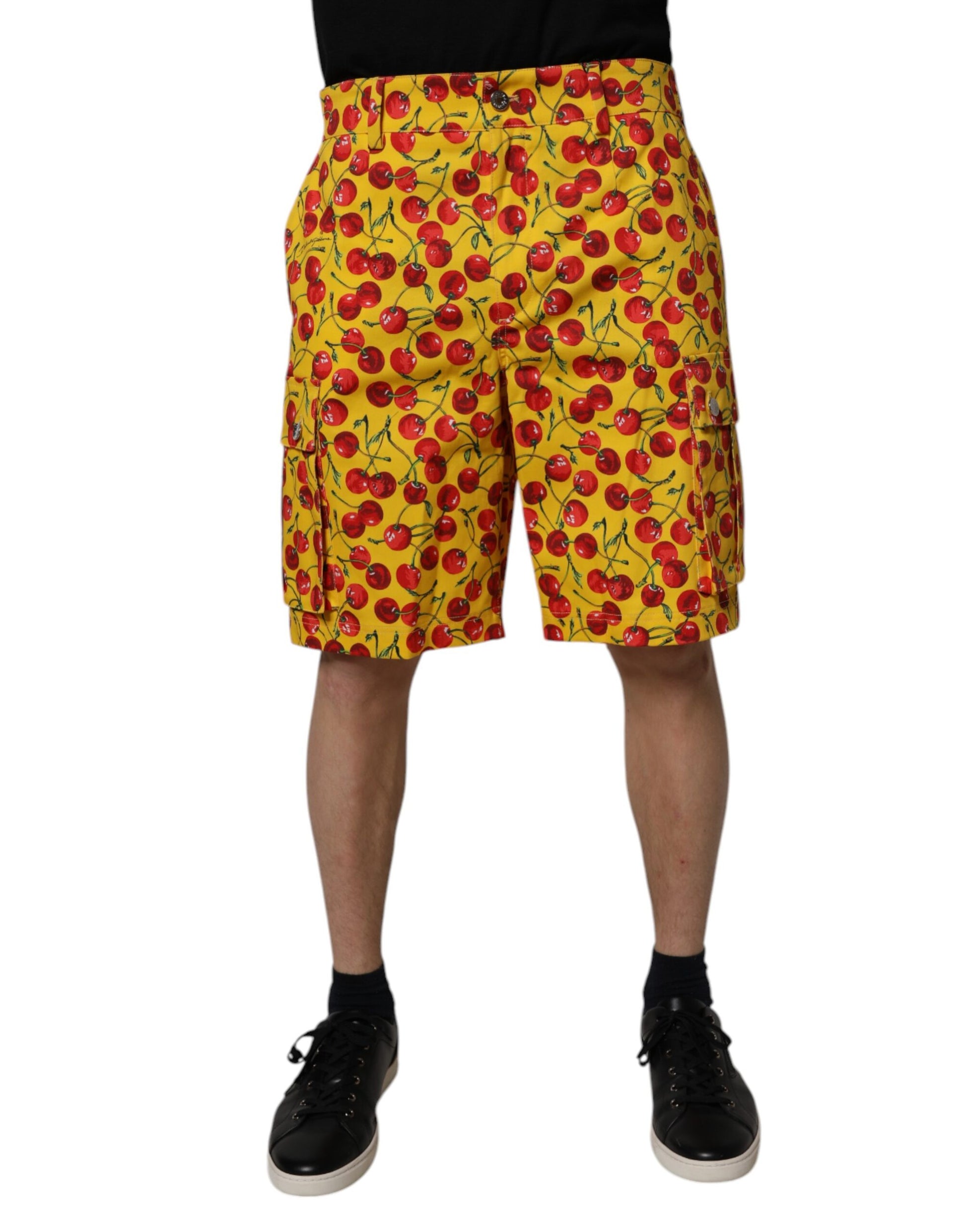 Short de bain Dolce & Gabbana en coton à imprimé cerises jaunes pour homme