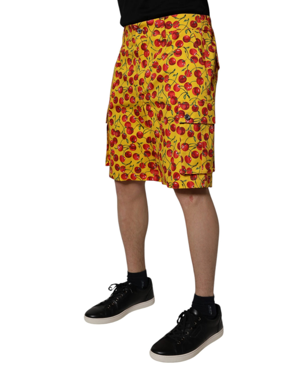Short de bain Dolce & Gabbana en coton à imprimé cerises jaunes pour homme