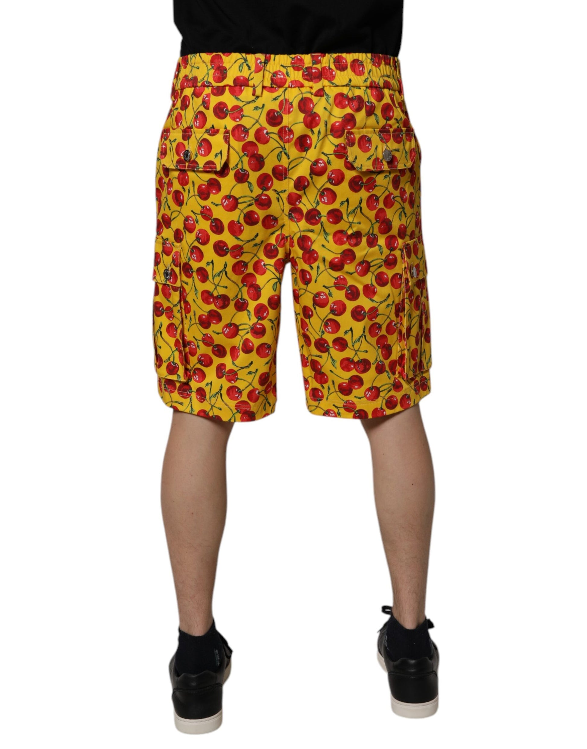 Short de bain Dolce & Gabbana en coton à imprimé cerises jaunes pour homme