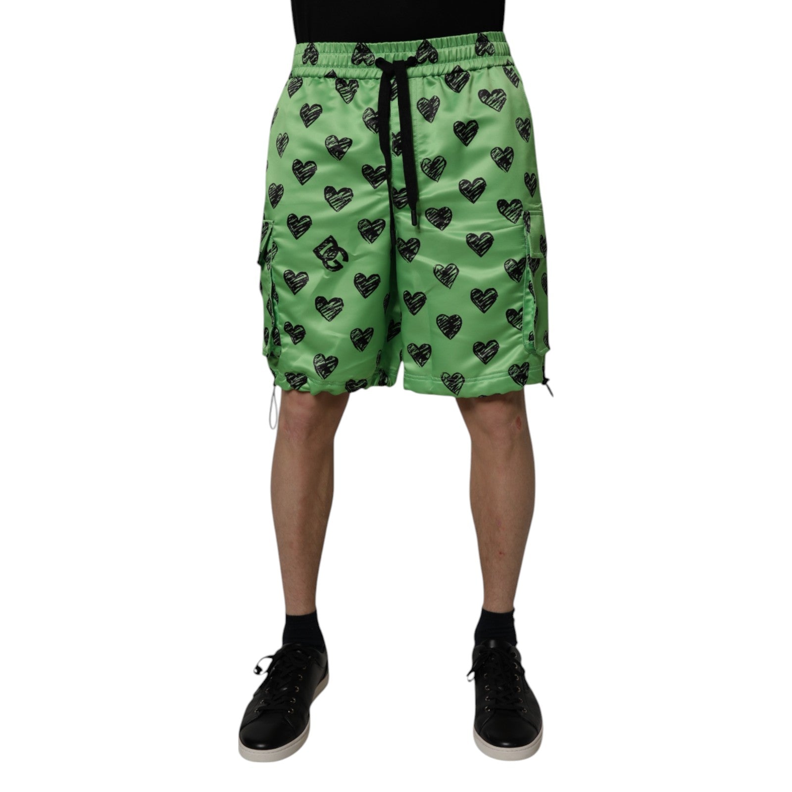 Shorts bermudas cargo Dolce & Gabbana imprimé cœurs verts pour homme