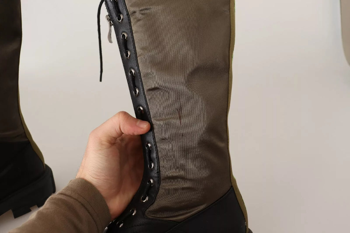 Bottes de combat hautes Gaelle noires et vertes, lacets, style militaire