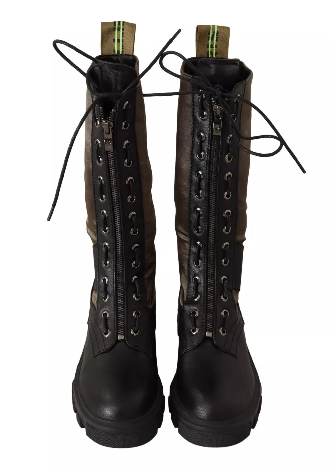 Gaelle Schwarz-Grün Hohe Kampfstiefel Schnürstiefel Militärschuhe