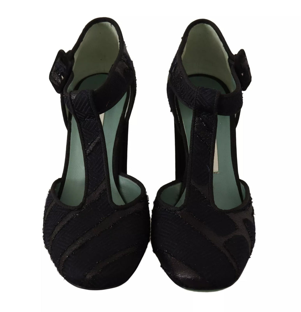 Chaussures Sandales à Talons Carrés en Daim Noir Paola D'Arcano