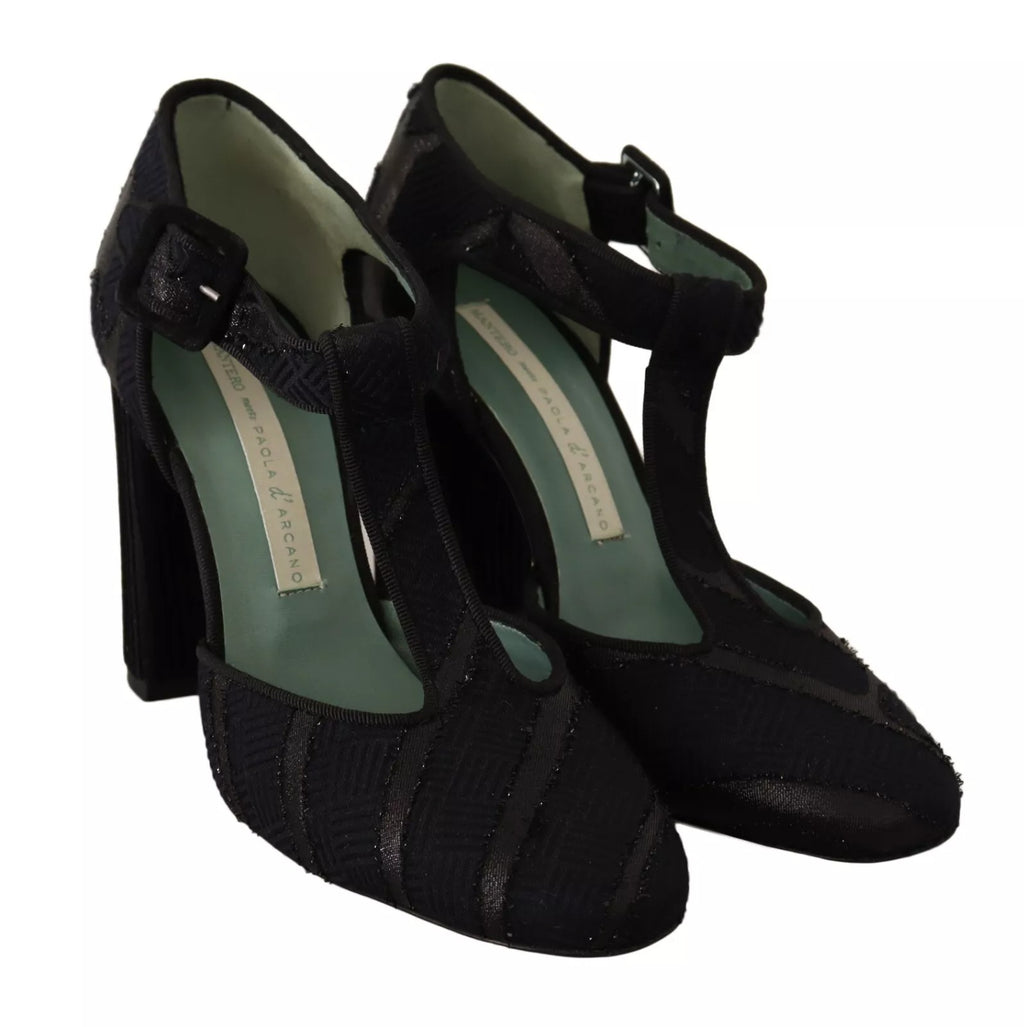 Chaussures Sandales à Talons Carrés en Daim Noir Paola D'Arcano