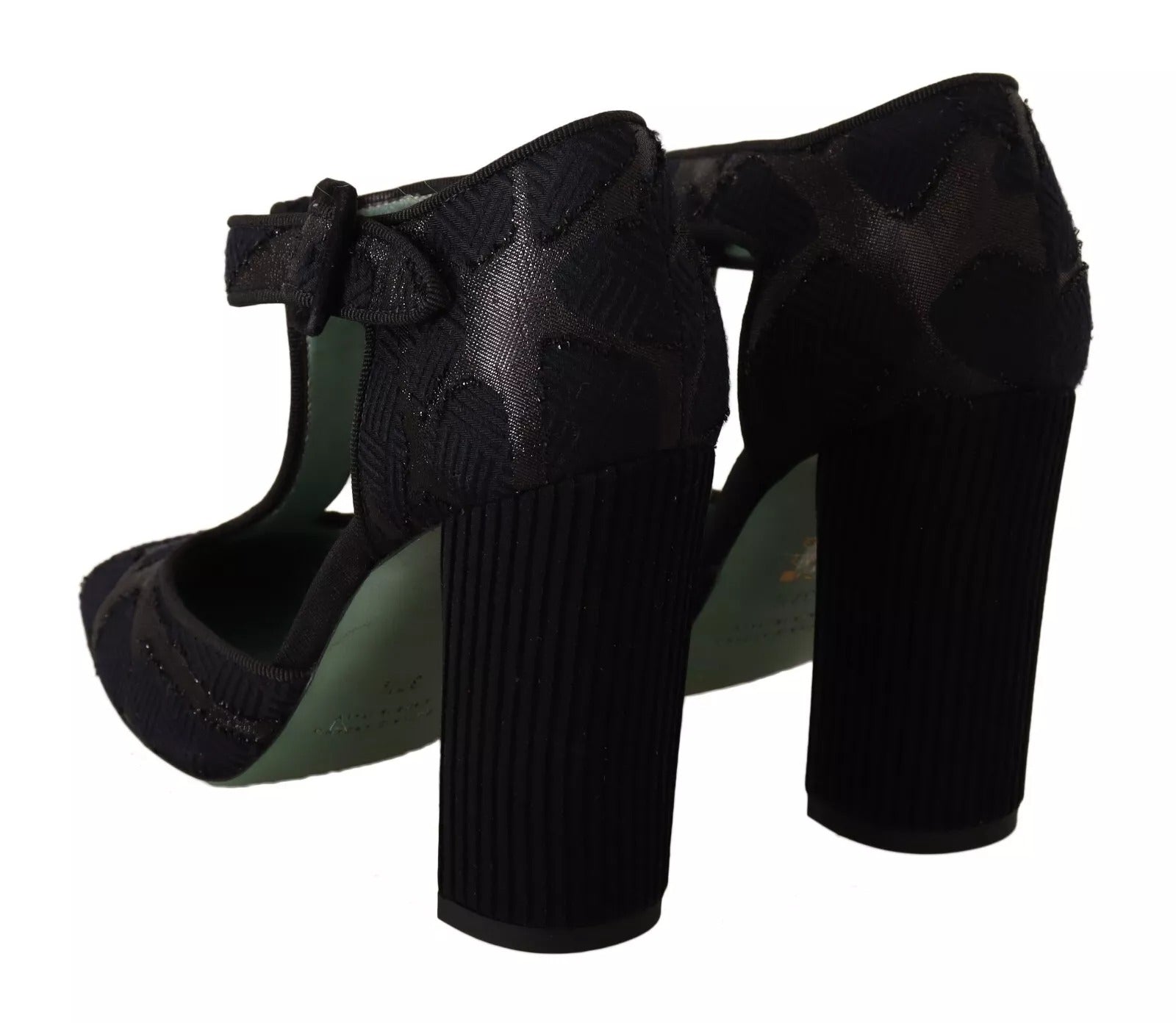 Chaussures Sandales à Talons Carrés en Daim Noir Paola D'Arcano
