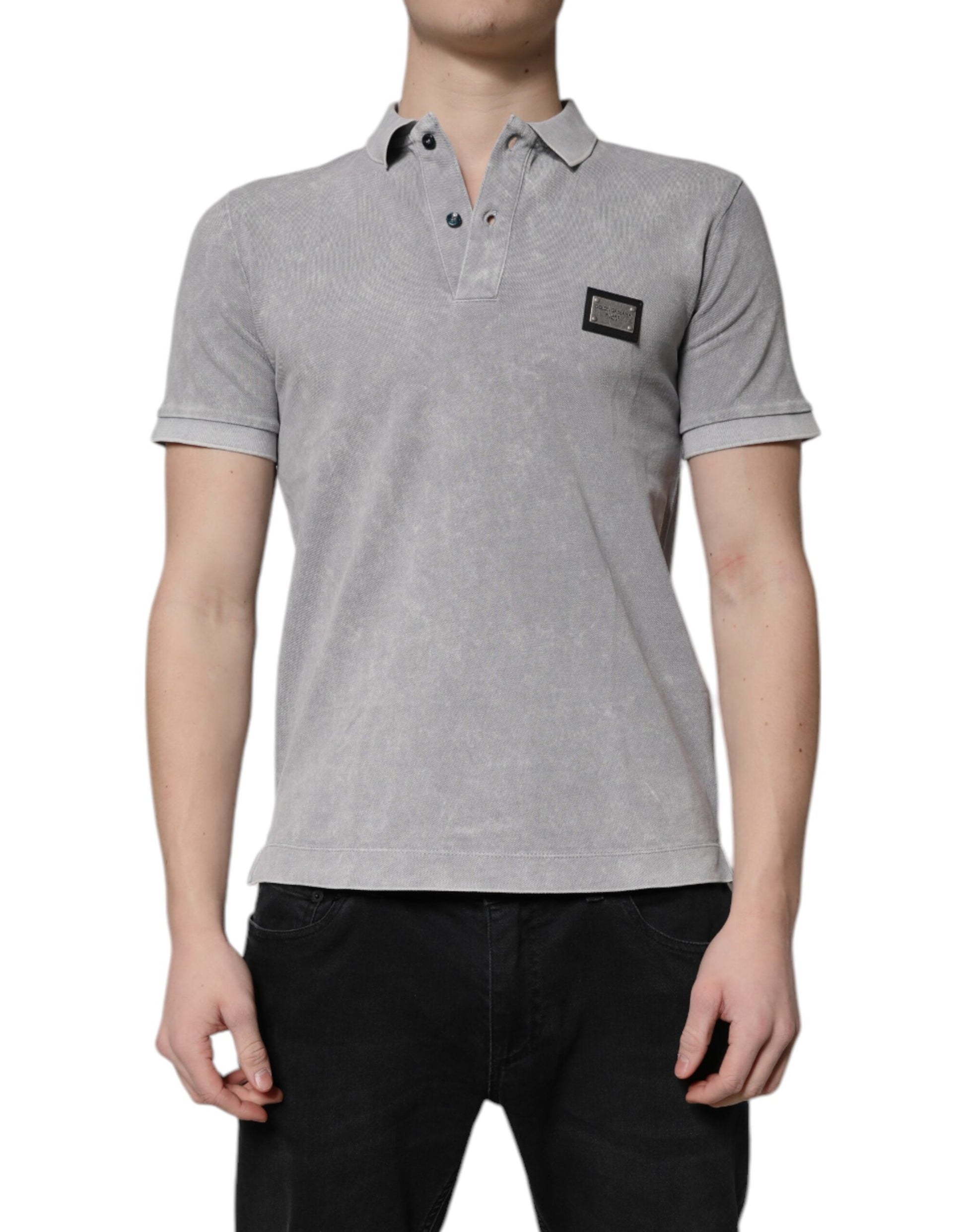 T-shirt polo en coton gris Dolce & Gabbana avec logo pour homme