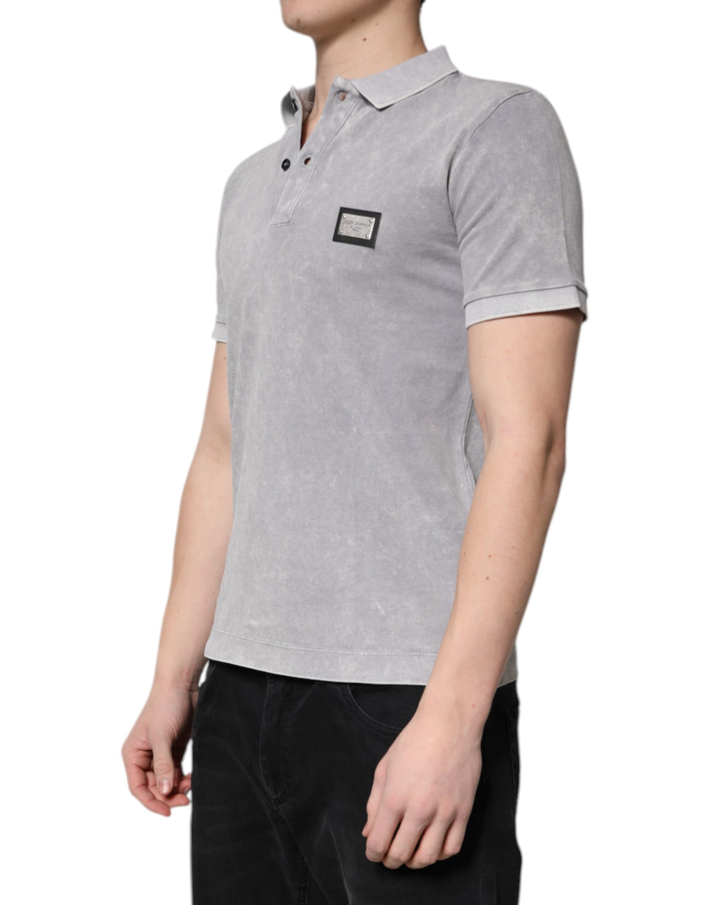 T-shirt polo en coton gris Dolce & Gabbana avec logo pour homme