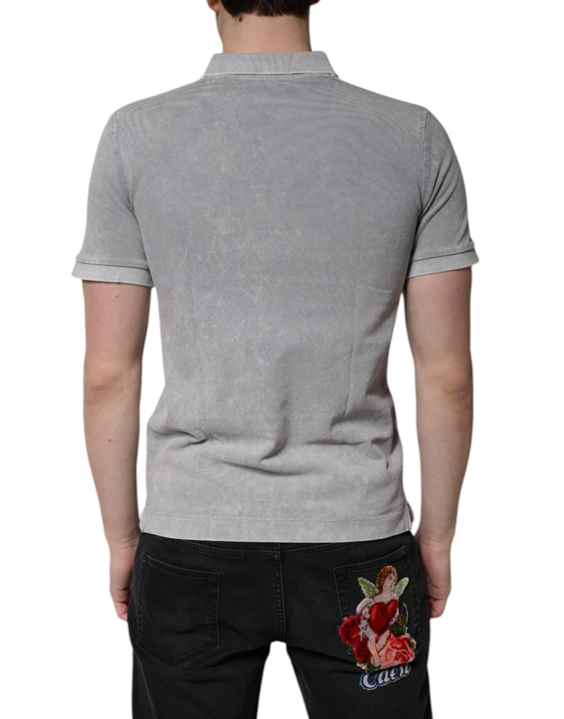 T-shirt polo en coton gris Dolce & Gabbana avec logo pour homme
