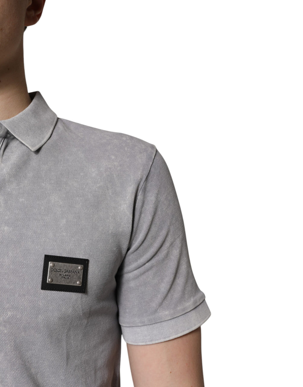 T-shirt polo en coton gris Dolce & Gabbana avec logo pour homme