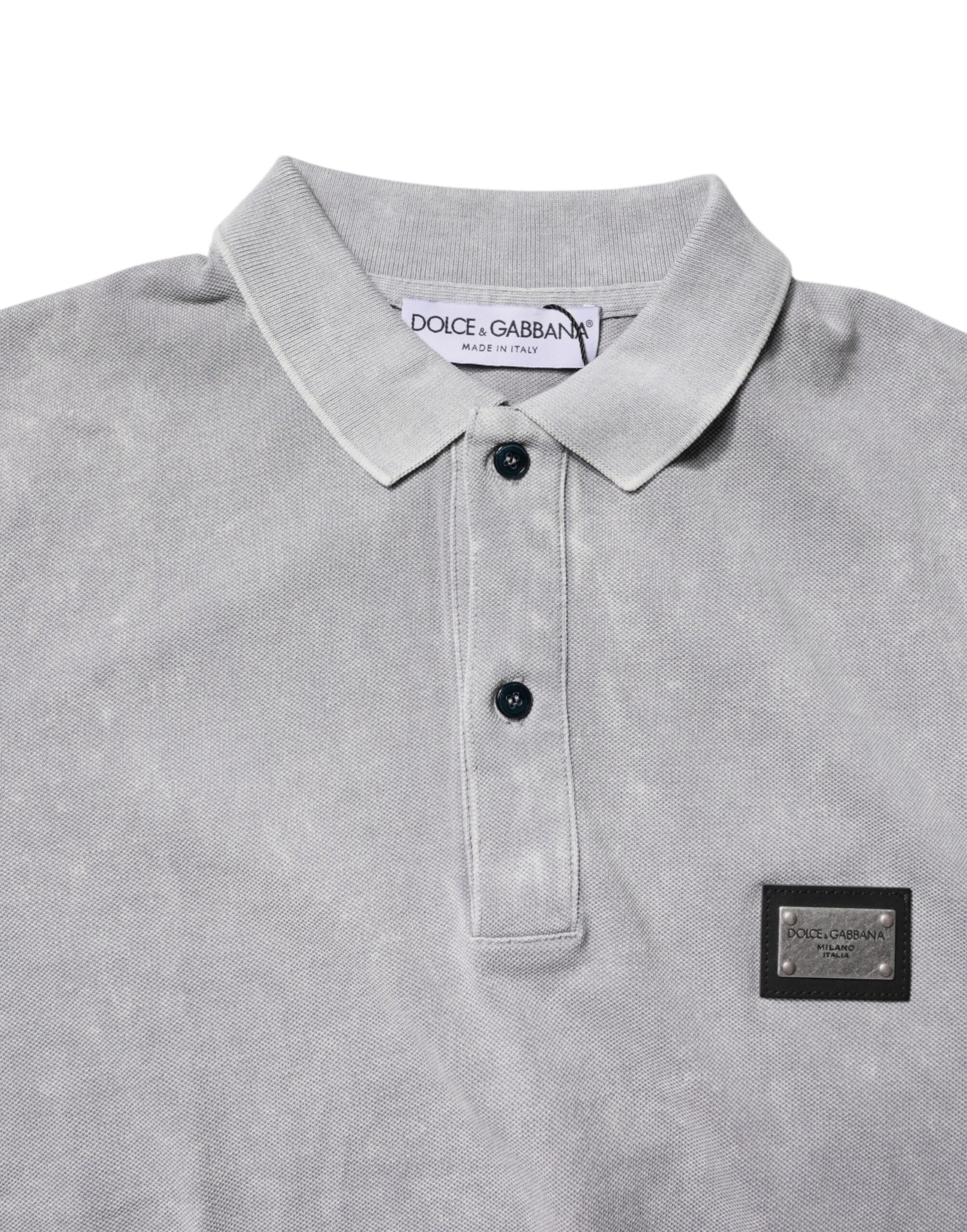 T-shirt polo en coton gris Dolce & Gabbana avec logo pour homme