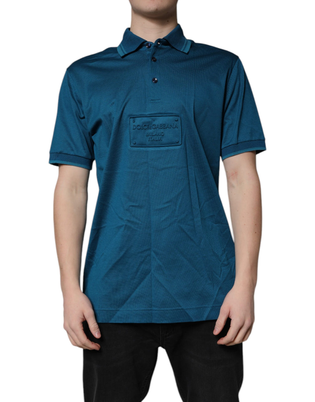 T-shirt polo en coton bleu à logo Dolce & Gabbana pour homme