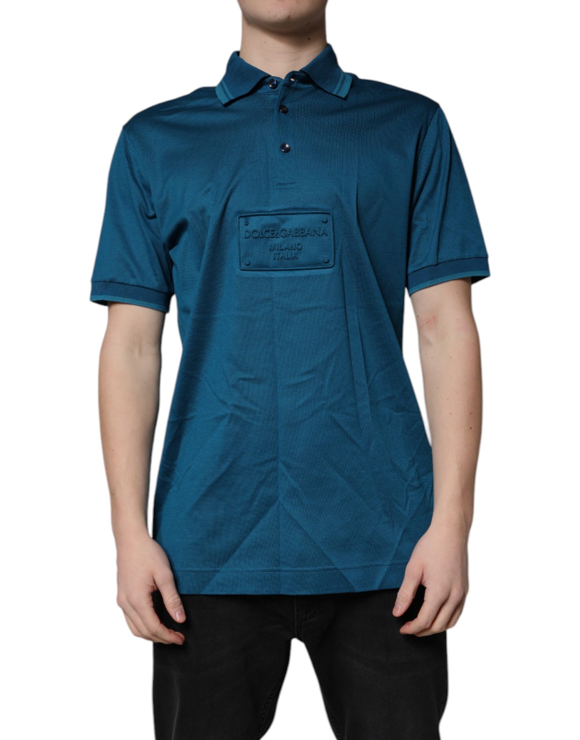 T-shirt polo en coton bleu à logo Dolce & Gabbana pour homme