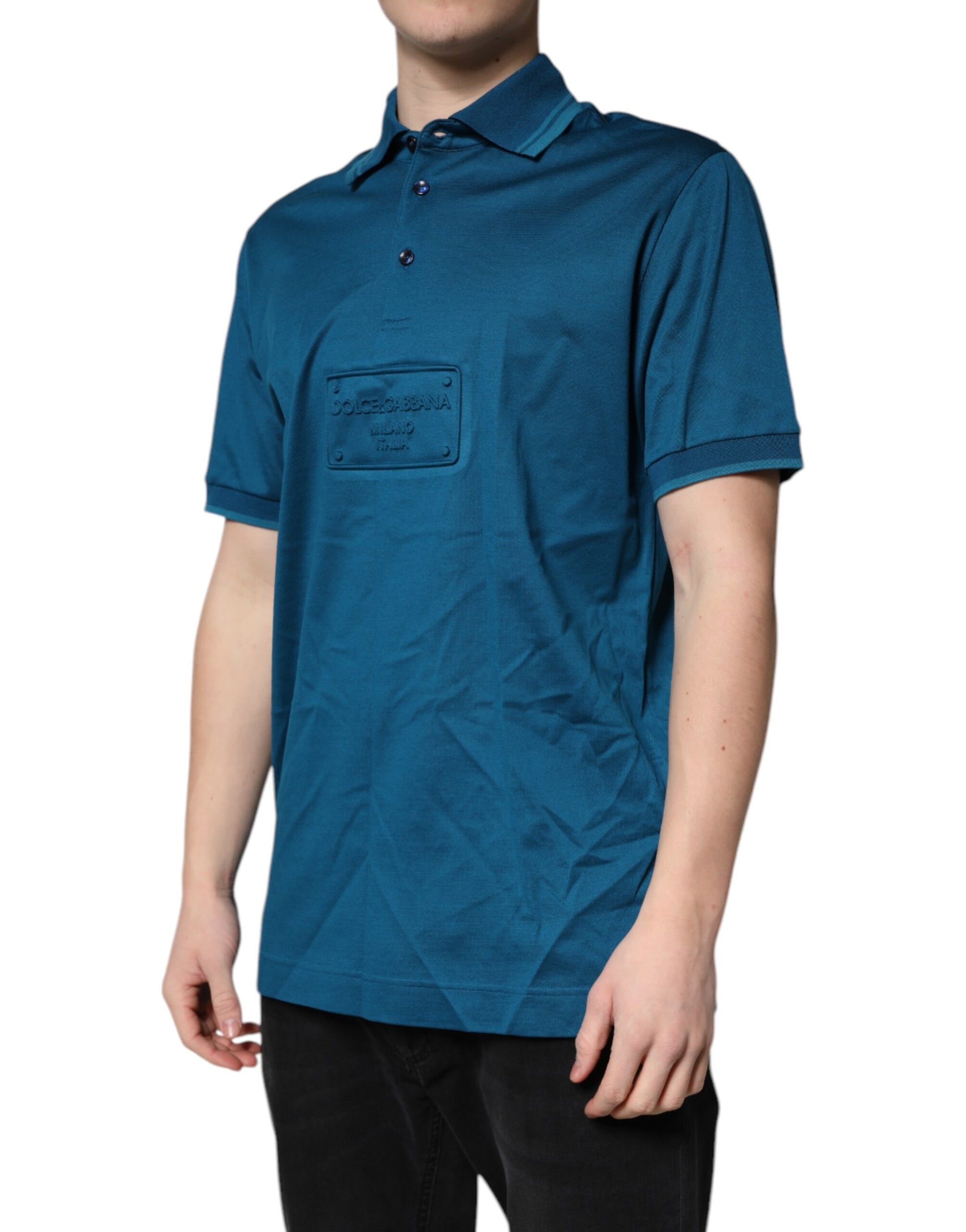 T-shirt polo en coton bleu à logo Dolce & Gabbana pour homme