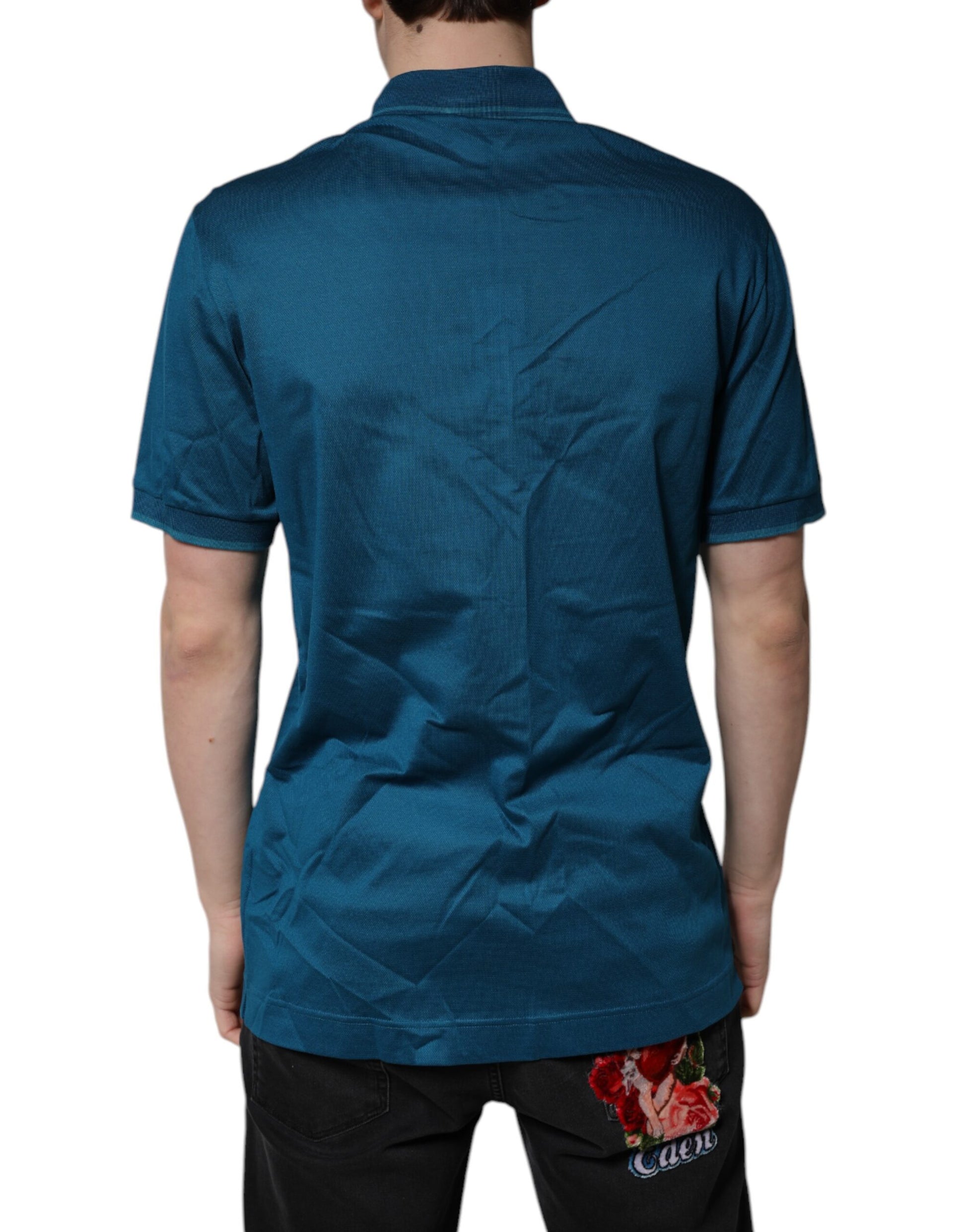 T-shirt polo en coton bleu à logo Dolce & Gabbana pour homme