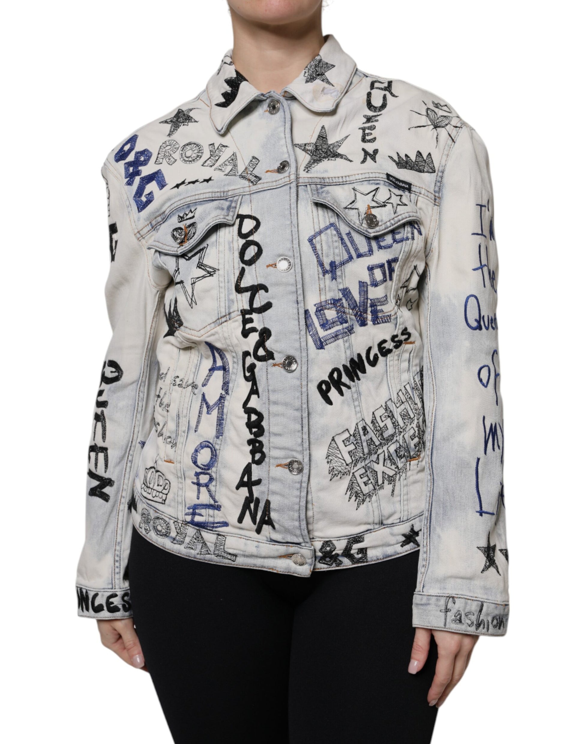Veste en Jean boutonnée Dolce & Gabbana Light Blue Graffiti