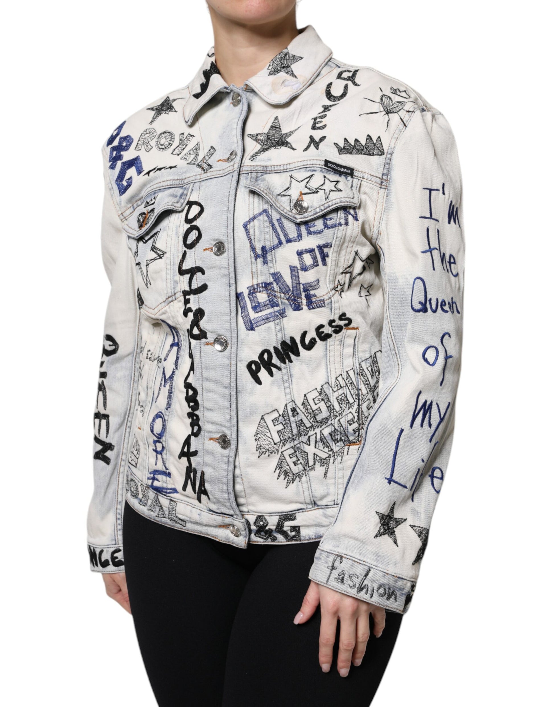 Veste en Jean boutonnée Dolce & Gabbana Light Blue Graffiti