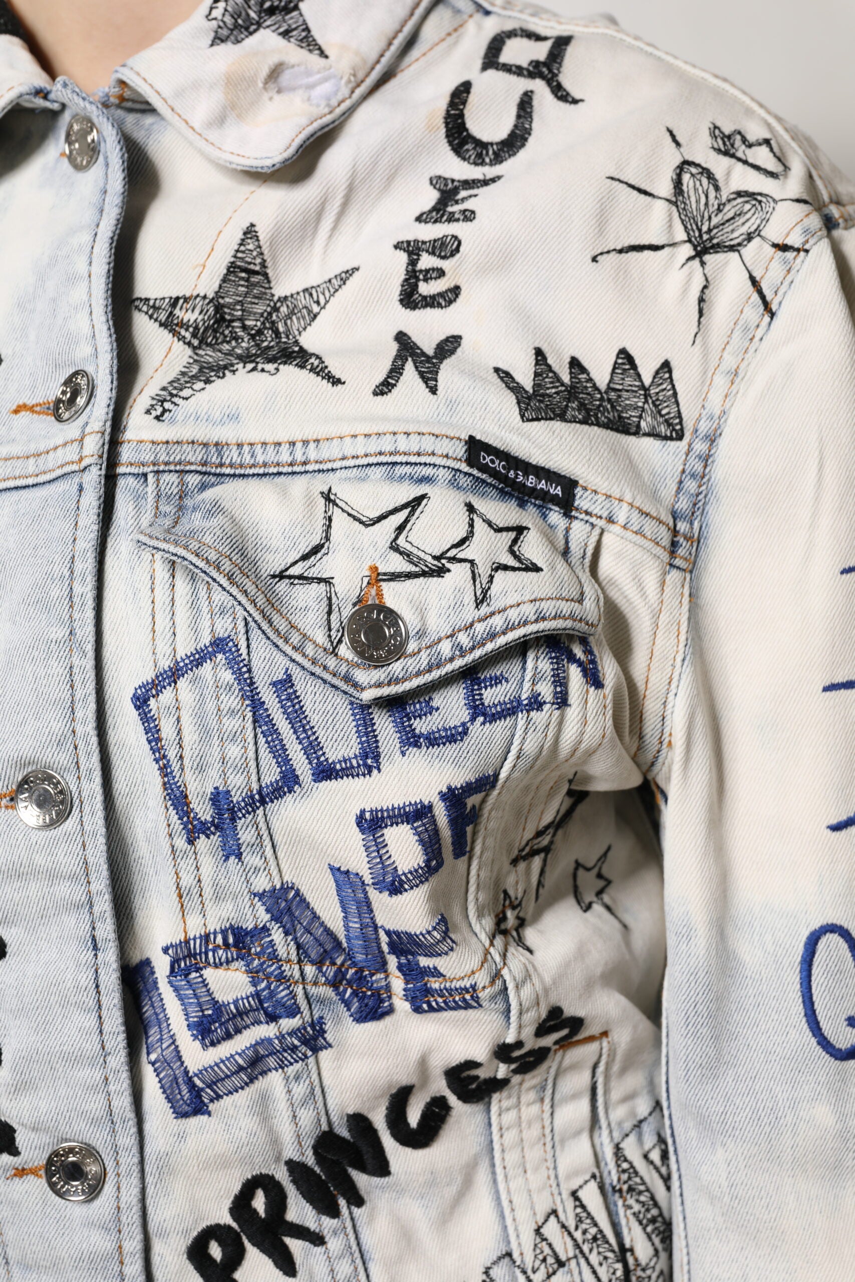 Veste en Jean boutonnée Dolce & Gabbana Light Blue Graffiti