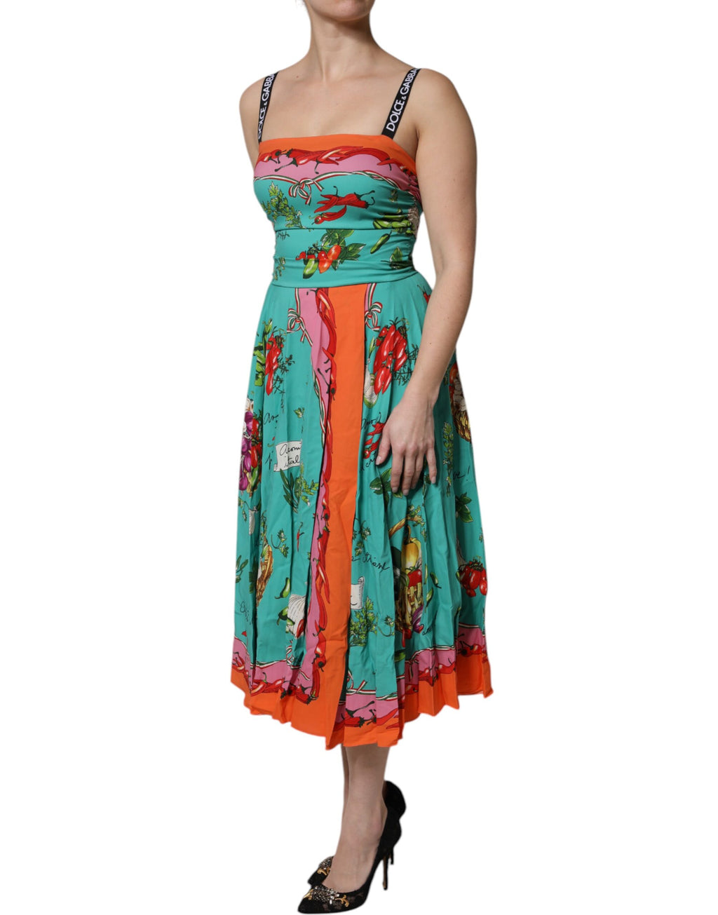 Robe Midi Sans Manches Dolce & Gabbana en Soie Imprimée Multicolore