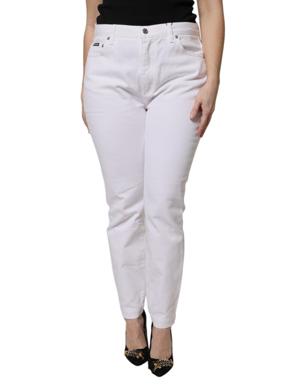 Jean slim taille mi-haute en coton blanc Dolce & Gabbana