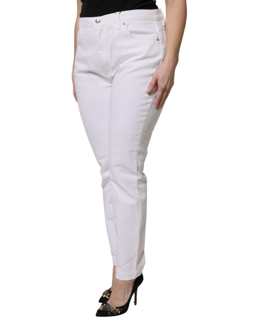 Jean slim taille mi-haute en coton blanc Dolce & Gabbana