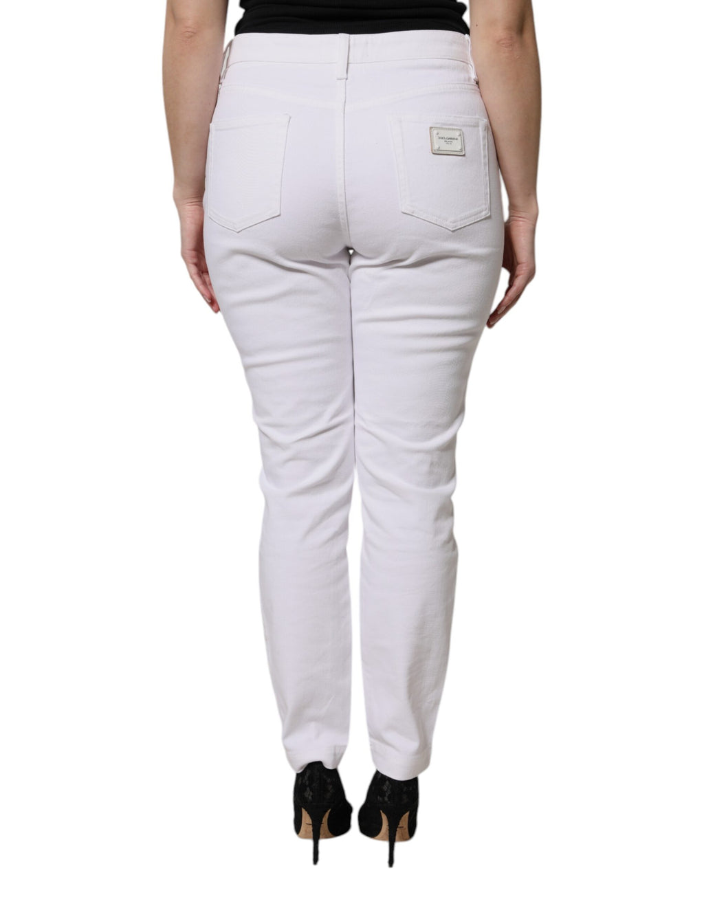 Jean slim taille mi-haute en coton blanc Dolce & Gabbana