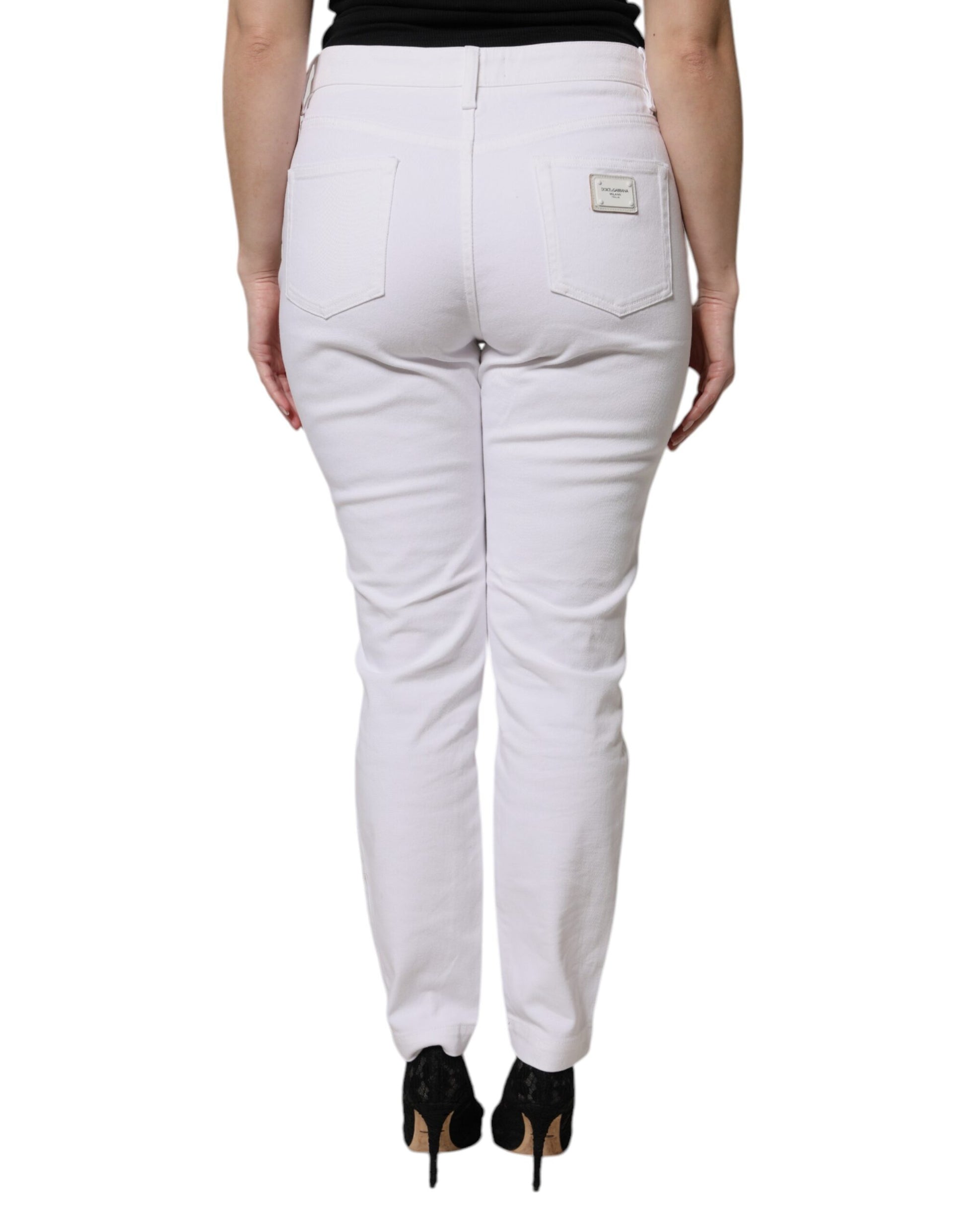 Jean slim taille mi-haute en coton blanc Dolce & Gabbana